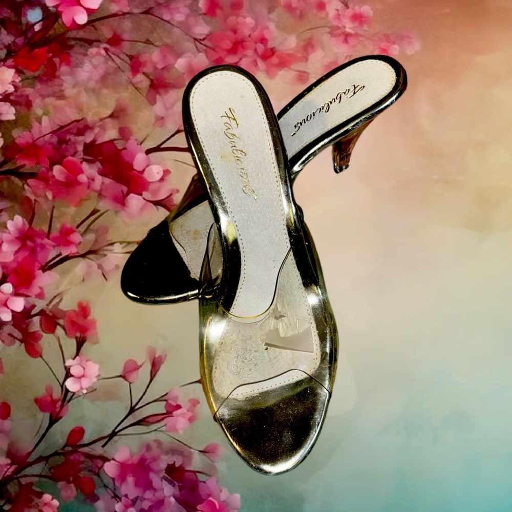 Fergalicious Silver Clear Strap Slide Heels